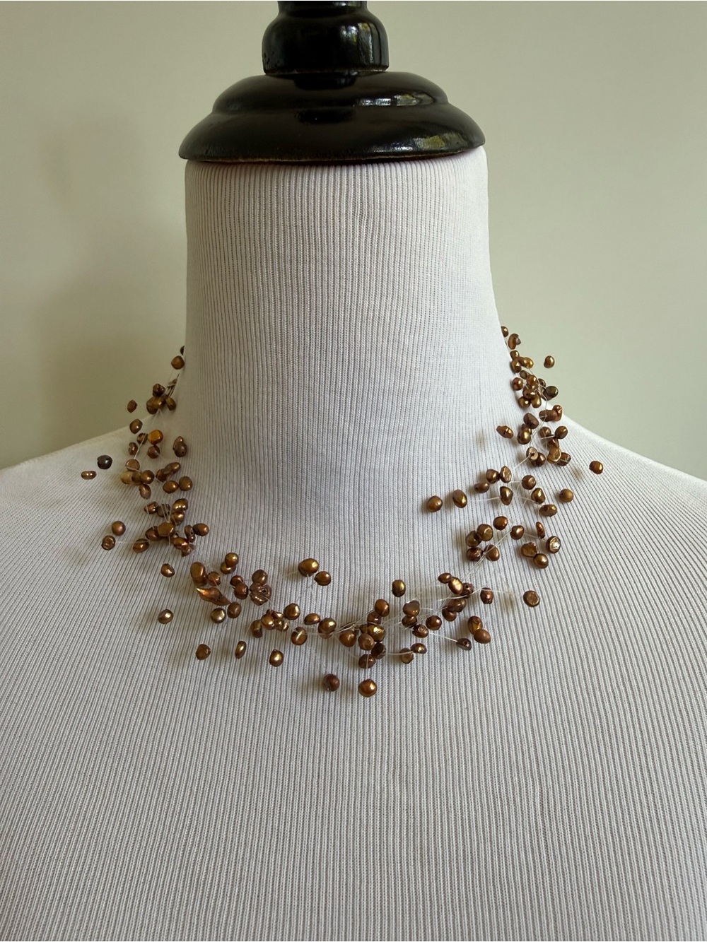 Handcrafted Bronze Pearl Cluster Necklace - Women